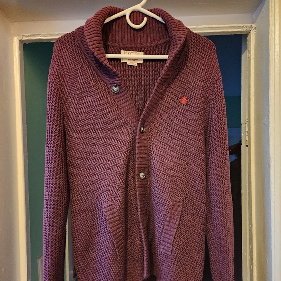 Penguin purple grandpa button-down men's sweater. - Picture 7 of 8